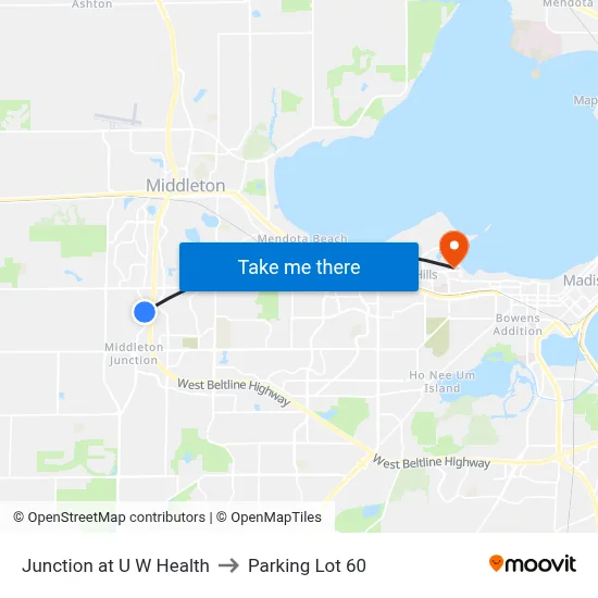 Junction at U W Health to Parking Lot 60 map