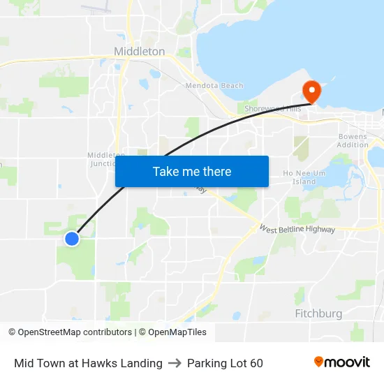 Mid Town at Hawks Landing to Parking Lot 60 map