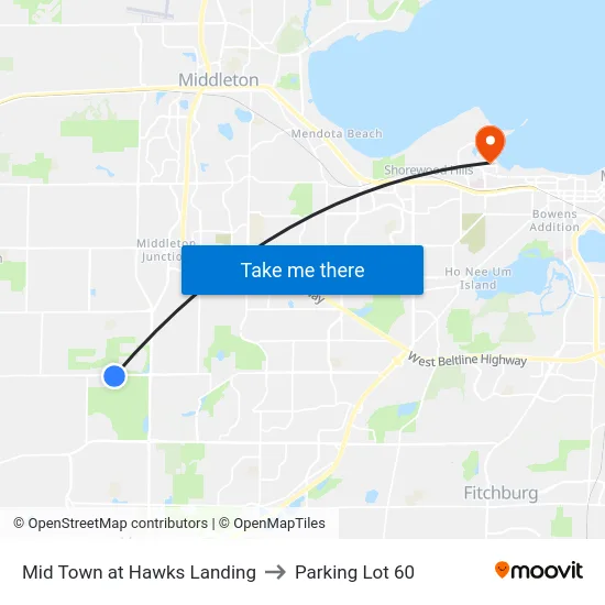 Mid Town at Hawks Landing to Parking Lot 60 map