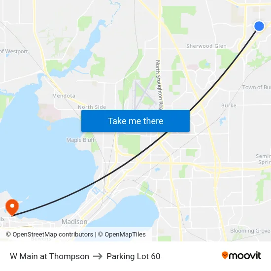 W Main at Thompson to Parking Lot 60 map