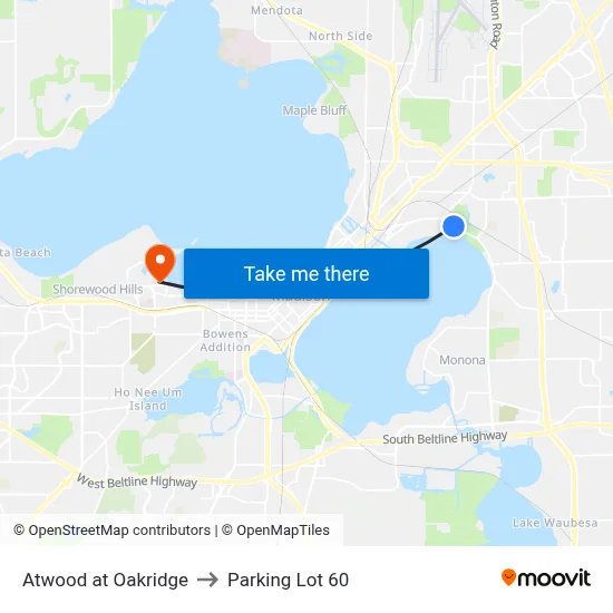 Atwood at Oakridge to Parking Lot 60 map