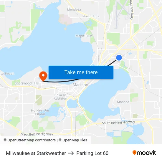Milwaukee at Starkweather to Parking Lot 60 map