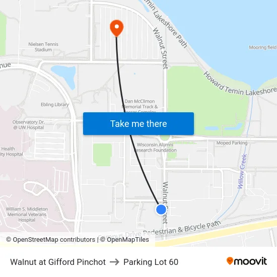Walnut at Gifford Pinchot to Parking Lot 60 map