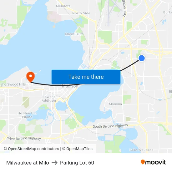 Milwaukee at Milo to Parking Lot 60 map