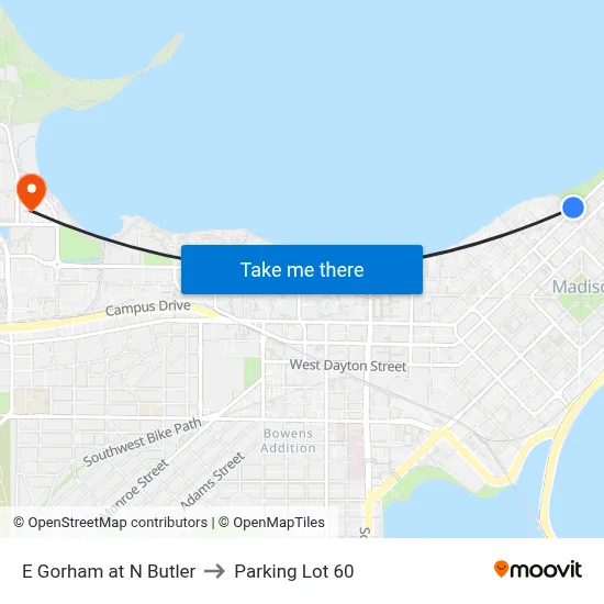 E Gorham at N Butler to Parking Lot 60 map