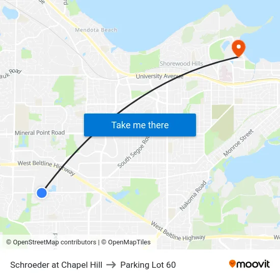 Schroeder at Chapel Hill to Parking Lot 60 map
