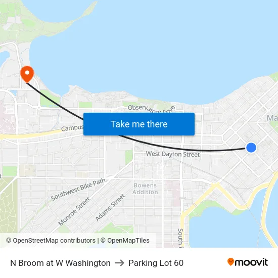 N Broom at W Washington to Parking Lot 60 map
