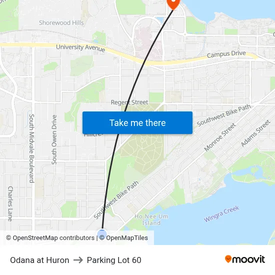 Odana at Huron to Parking Lot 60 map