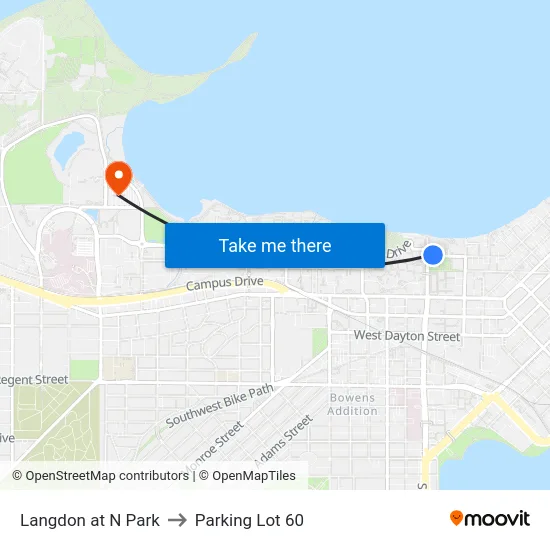 Langdon at N Park to Parking Lot 60 map
