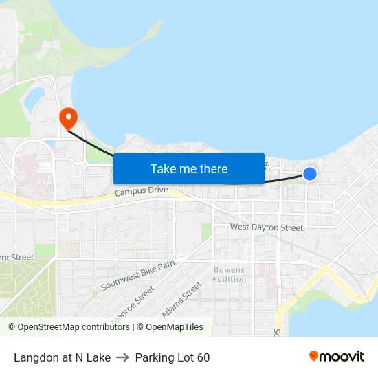 Langdon at N Lake to Parking Lot 60 map