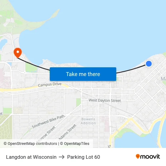 Langdon at Wisconsin to Parking Lot 60 map