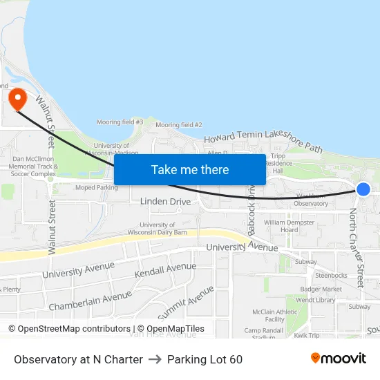 Observatory at N Charter to Parking Lot 60 map