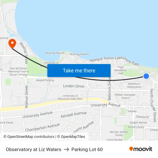 Observatory at Liz Waters to Parking Lot 60 map