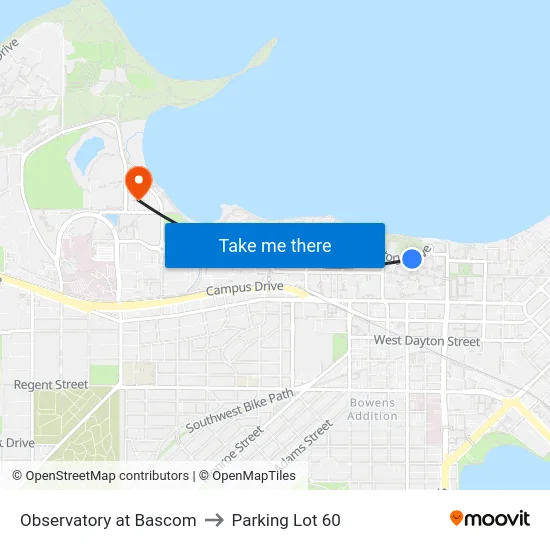 Observatory at Bascom to Parking Lot 60 map