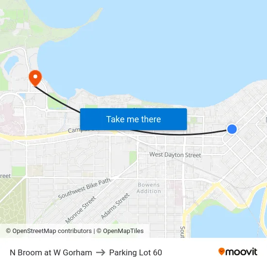N Broom at W Gorham to Parking Lot 60 map