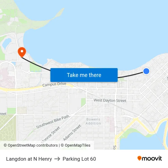 Langdon at N Henry to Parking Lot 60 map
