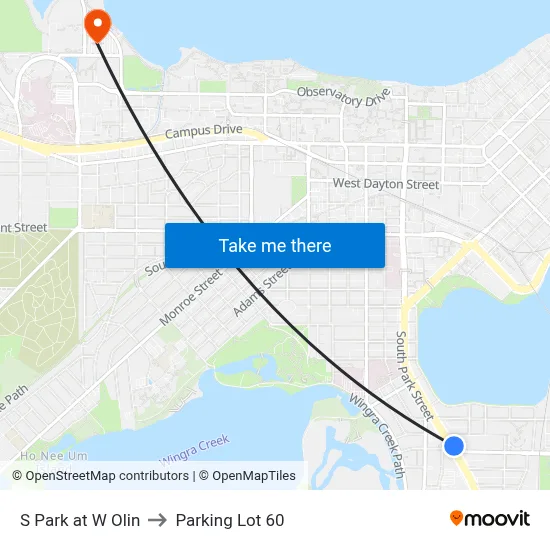 S Park at W Olin to Parking Lot 60 map