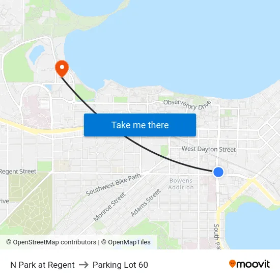 N Park at Regent to Parking Lot 60 map