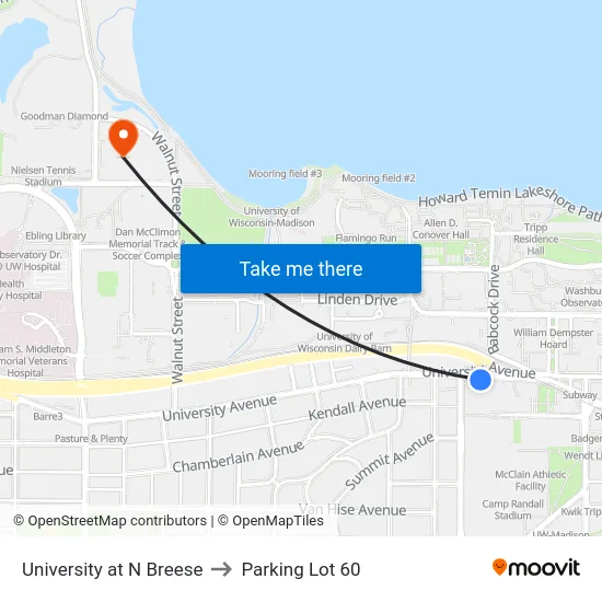 University at N Breese to Parking Lot 60 map