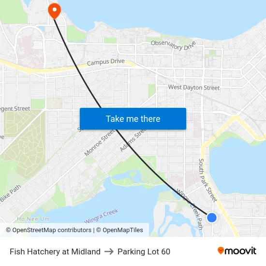 Fish Hatchery at Midland to Parking Lot 60 map