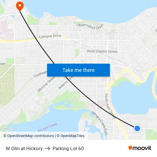 W Olin at Hickory to Parking Lot 60 map