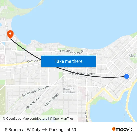 S Broom at W Doty to Parking Lot 60 map