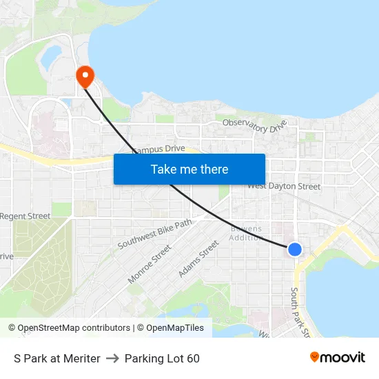 S Park at Meriter to Parking Lot 60 map