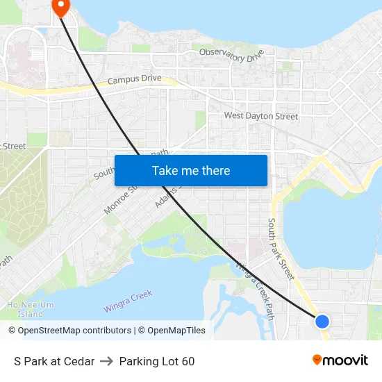 S Park at Cedar to Parking Lot 60 map
