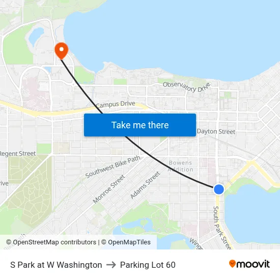 S Park at W Washington to Parking Lot 60 map
