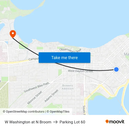 W Washington at N Broom to Parking Lot 60 map