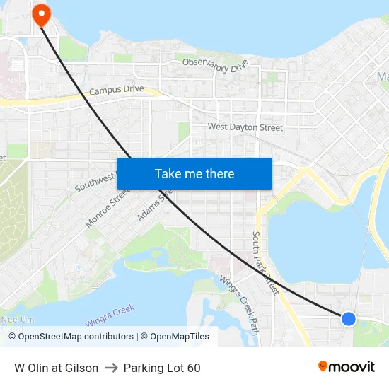 W Olin at Gilson to Parking Lot 60 map