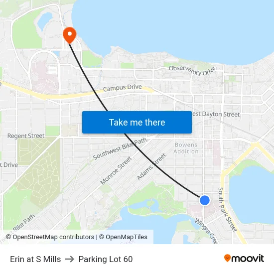 Erin at S Mills to Parking Lot 60 map