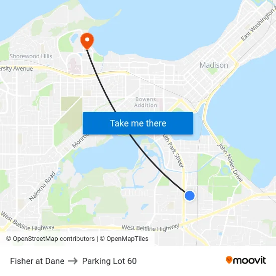 Fisher at Dane to Parking Lot 60 map