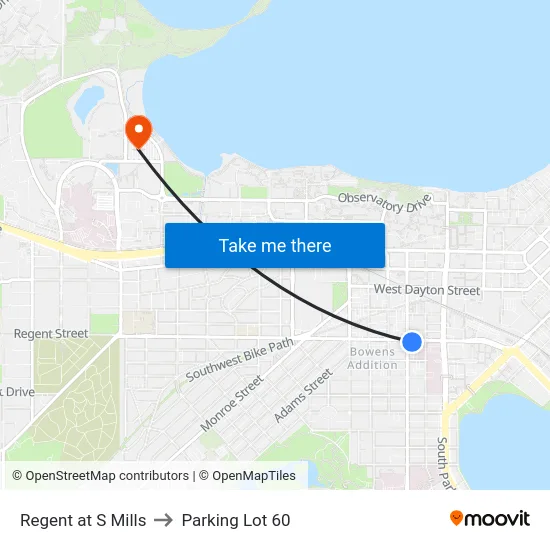 Regent at S Mills to Parking Lot 60 map