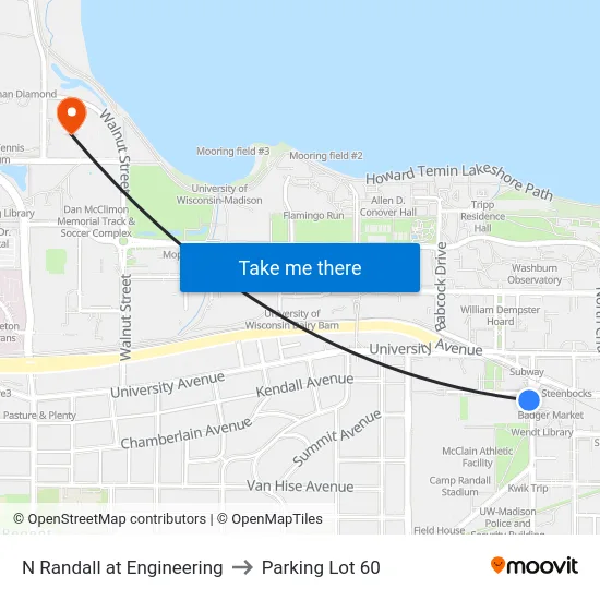 N Randall at Engineering to Parking Lot 60 map