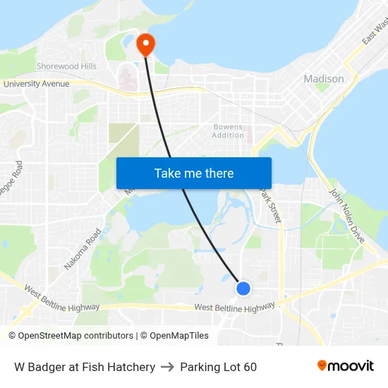 W Badger at Fish Hatchery to Parking Lot 60 map