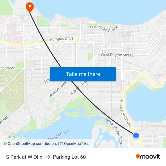 S Park at W Olin to Parking Lot 60 map