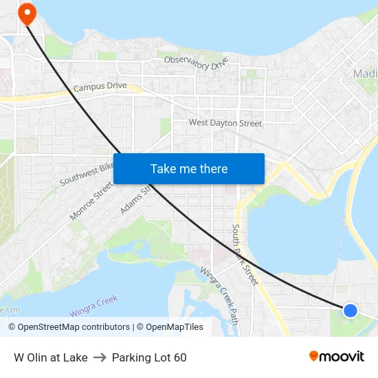 W Olin at Lake to Parking Lot 60 map