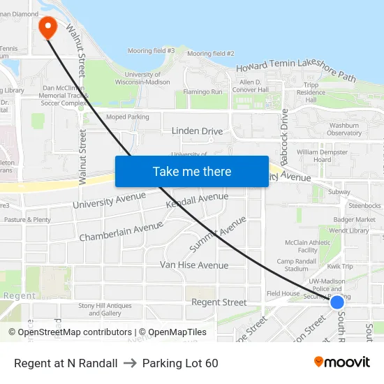 Regent at N Randall to Parking Lot 60 map
