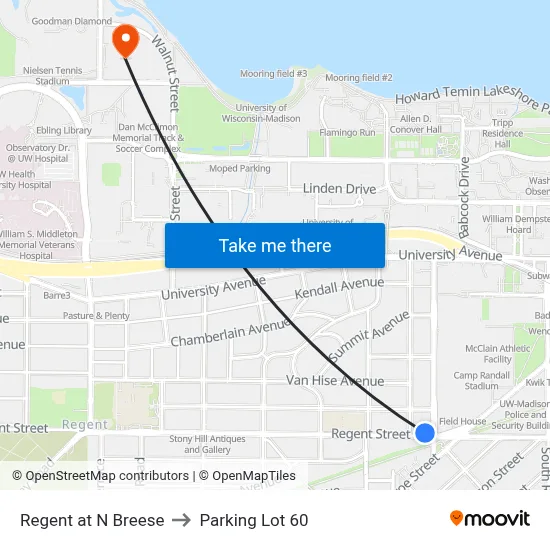 Regent at N Breese to Parking Lot 60 map