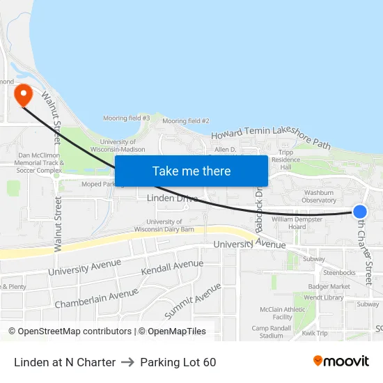 Linden at N Charter to Parking Lot 60 map