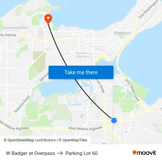 W Badger at Overpass to Parking Lot 60 map