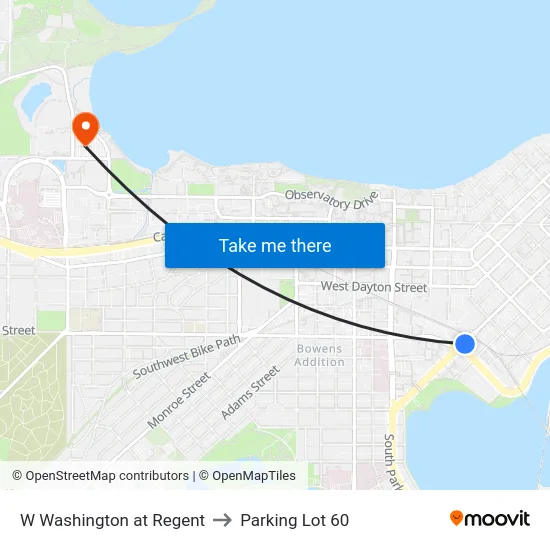 W Washington at Regent to Parking Lot 60 map