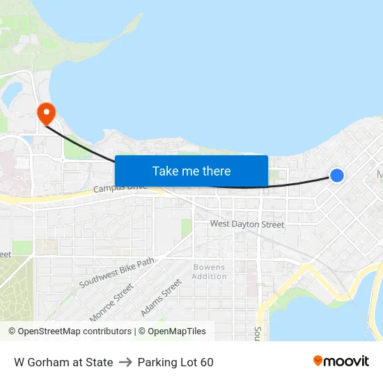 W Gorham at State to Parking Lot 60 map