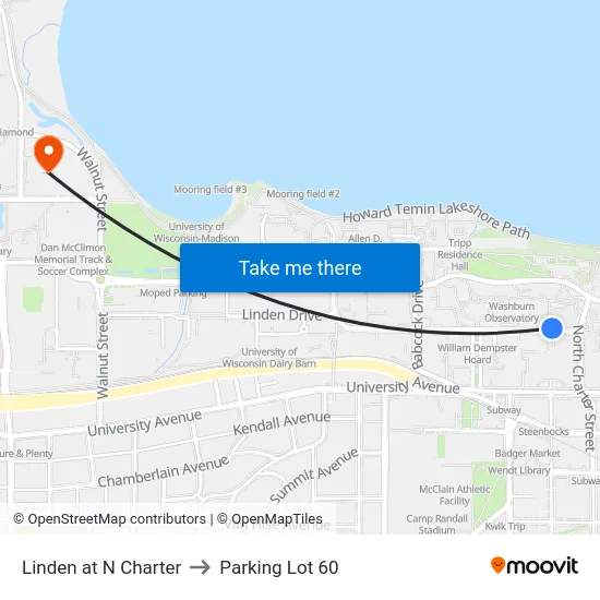 Linden at N Charter to Parking Lot 60 map