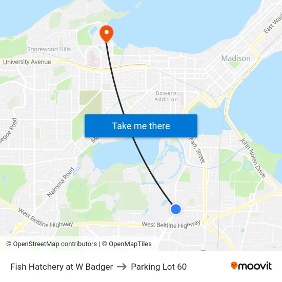 Fish Hatchery at W Badger to Parking Lot 60 map