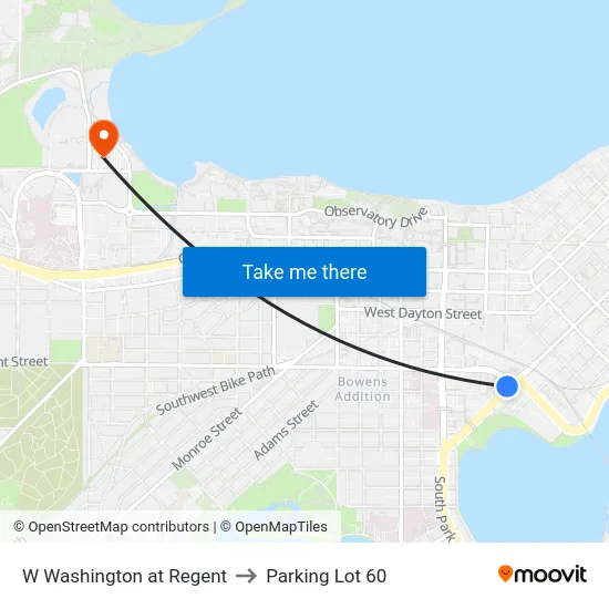 W Washington at Regent to Parking Lot 60 map