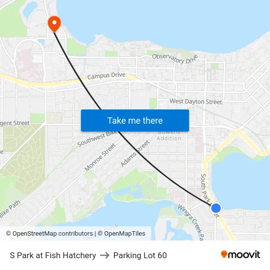 S Park at Fish Hatchery to Parking Lot 60 map