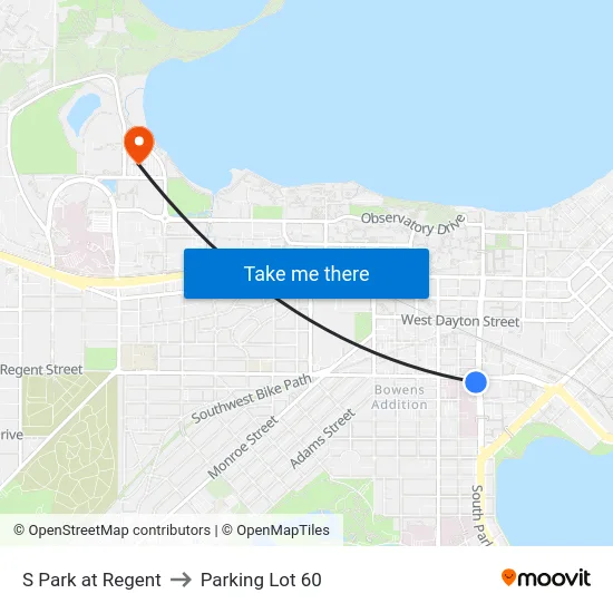 S Park at Regent to Parking Lot 60 map
