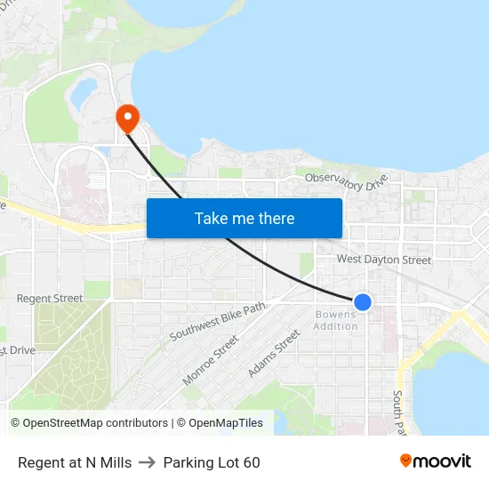Regent at N Mills to Parking Lot 60 map